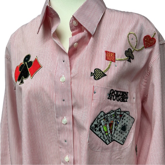 Vintage Other - NWT Vintage Las Vegas Golden Nugget Casino Pinstripe Button Down Shirt Patches